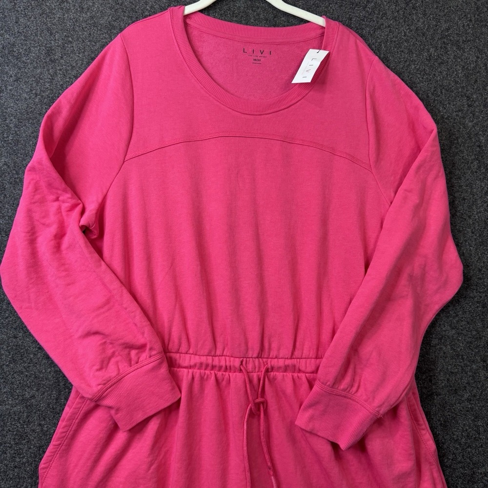 LIVI Lane Bryant Pink Sweatshirt Dress 18/20 Drawstring Long Sleeve NWT